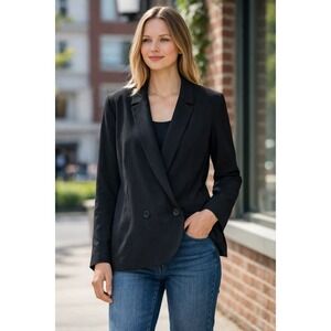 Halston Heritage Black Double Breasted Blazer Wool Blend Womens Medium